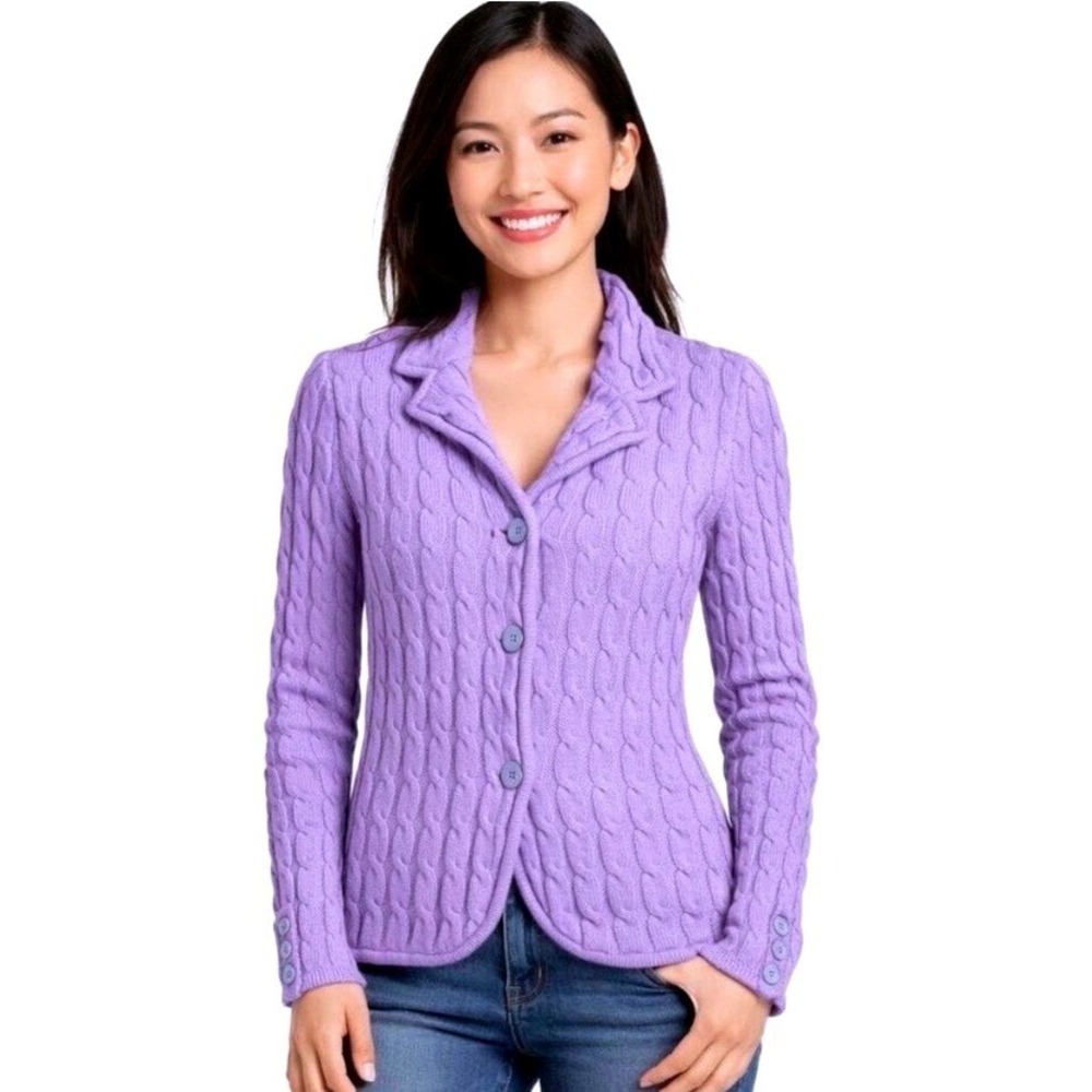 Talbots Cardigan Blazer S Orchid Excellent Merino Wool Cable Knit Button
Classic
